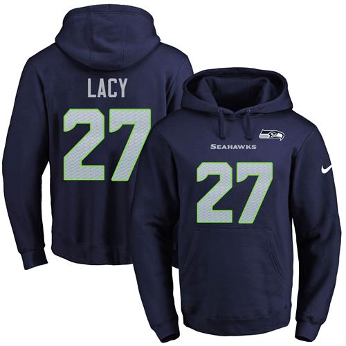 Nike Seahawks #27 Eddie Lacy Navy Blue Name & Number Pullover NFL Hoodie - Click Image to Close